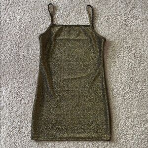 Gold Glittery Spaghetti Strap Mini Dress
